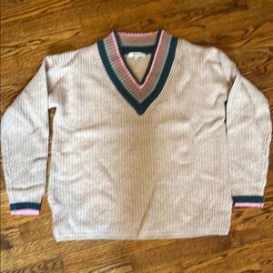 Vintage V-Neck Sweater with Striped Trim